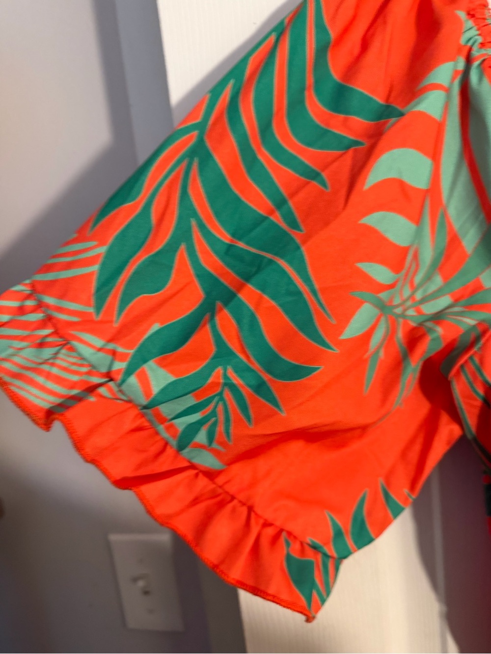 SHEIN Orange Romper with Green Tropical Leaf Print - Picture 3 of 4